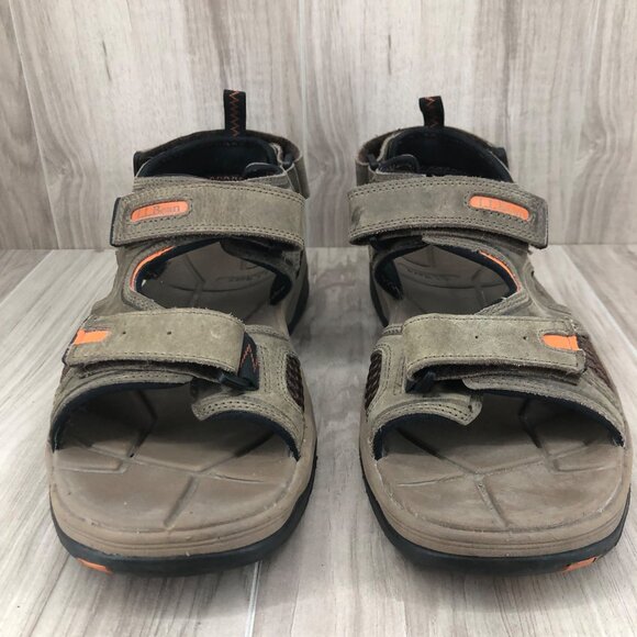 LL Bean Sandals Mens 9.5 Taupe Leather Hook and Loop Shoes - Picture 7 of 12